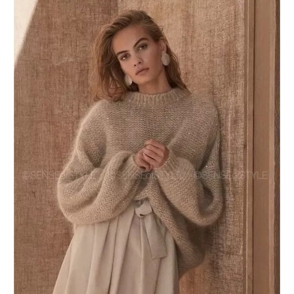 Brunello Cucinelli Sweater Handknitted Women Sparkling Sequins Monili size S